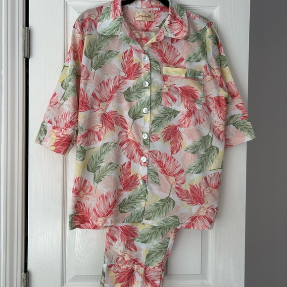 Papinelle Tropical Print Cotton Pajama set size L cropped pant - Picture 2 of 7